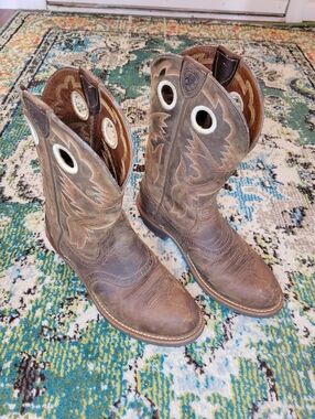 Ariat Almond Toe Embroidered Leather Mid Calf Pull On Boots, Size Womens 6.5